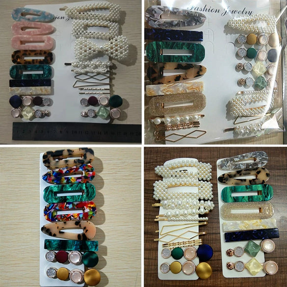 Women's Marble Acetate Hair Clip Set Sculpted Leopard Print Geometric Side Clips For Hair Accessories