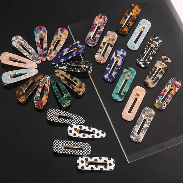 Women's Marble Acetate Hair Clip Set Sculpted Leopard Print Geometric Side Clips For Hair Accessories