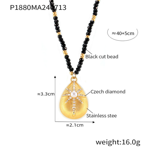 Women's Marine Shell Texture Eight Mans Star Diamond Pendant Necklace With Stainless Steel And Titanium Steel Geometric Styling Electroplating Process