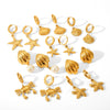 Women's Marine Stainless Steel Earrings With Crab Starfish Scallop Shapes And Electroplating Design
