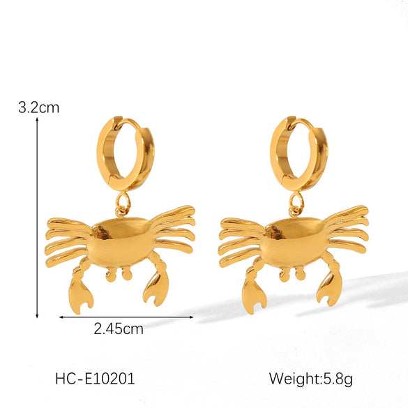 Women's Marine Stainless Steel Earrings With Crab Starfish Scallop Shapes And Electroplating Design