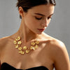 Women's Matte Goldtone Alloy Leaf Branch Choker Necklace With Polished Electroplated Finish And Adjustable Extension Chain