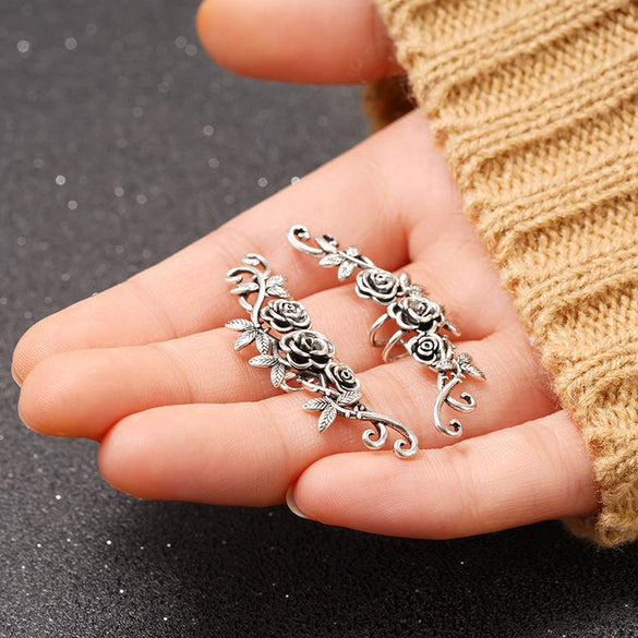 Women's Medieval Copper Stud Earrings With Flower And Leaf Pattern Electroplated Niche Style