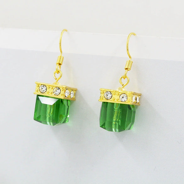 Women's Medieval Style Metal Drop Shaped Earrings With Blue Green Square Design Fashion Ear Jewelry