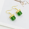 Women's Medieval Style Metal Drop Shaped Earrings With Blue Green Square Design Fashion Ear Jewelry