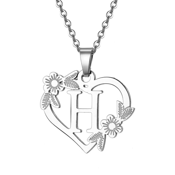 Women's Metal Alloy Necklace With Heart Flower Cut Out And Letters Pattern Electroplated O Word Chain