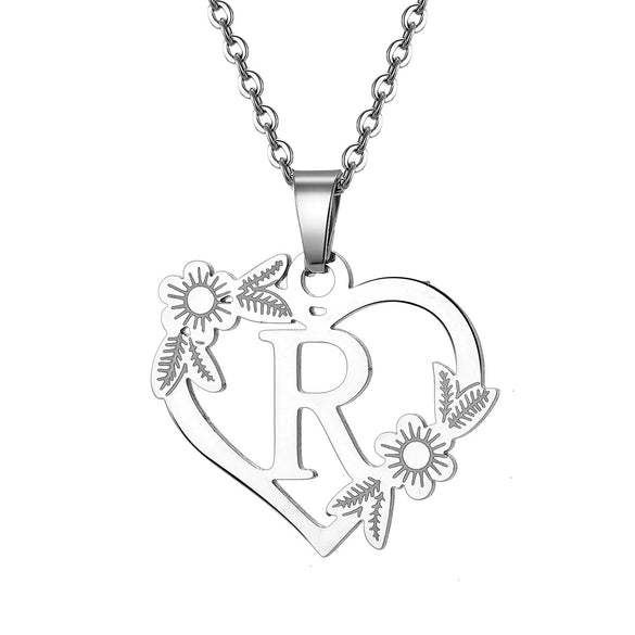 Women's Metal Alloy Necklace With Heart Flower Cut Out And Letters Pattern Electroplated O Word Chain