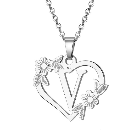 Women's Metal Alloy Necklace With Heart Flower Cut Out And Letters Pattern Electroplated O Word Chain