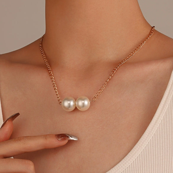 Women's Metal Alloy Pearl Necklace Punk Hiphop Creative Lock Heart Geometric Electroplated Thick Chain Clavicle Chain Sweater Chain