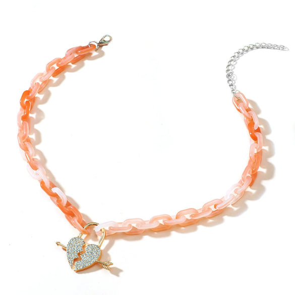 Women's Metal Alloy Pearl Necklace Punk Hiphop Creative Lock Heart Geometric Electroplated Thick Chain Clavicle Chain Sweater Chain