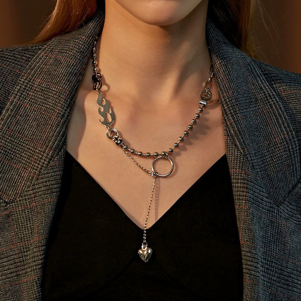 Women's Metal Alloy Pearl Necklace Punk Hiphop Creative Lock Heart Geometric Electroplated Thick Chain Clavicle Chain Sweater Chain