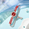 Women's Metal And Genuine Leather Fashion Leafset Diamond Round Gemstone Rectangle Dial Pullout Selfadjusting Bracelet Watch