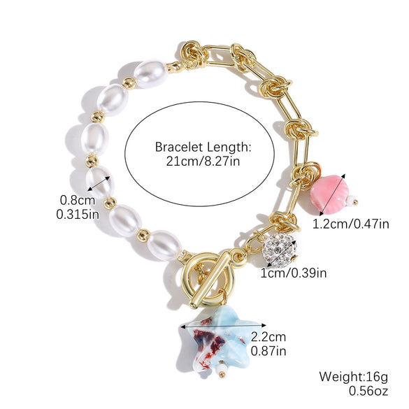Women's Metal And Porcelain Heart Shape Love Pendant Clavicle Chain Necklace With Electroplating