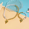 Women's Metal And Porcelain Heart Shape Love Pendant Clavicle Chain Necklace With Electroplating