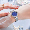 Women's Metal And Stainless Steel Milan Belt Mesh Belt Diamondencrusted Round Dial Watch With Horseshoe Buckle