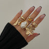 Women's Metal Baroque Style Geometric And Flower Pattern Electroplated Ring With Imitation Pearl And Gemstone