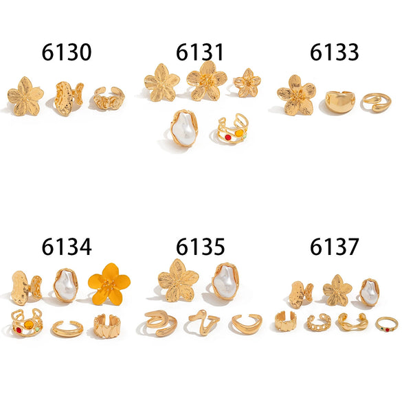 Women's Metal Baroque Style Geometric And Flower Pattern Electroplated Ring With Imitation Pearl And Gemstone