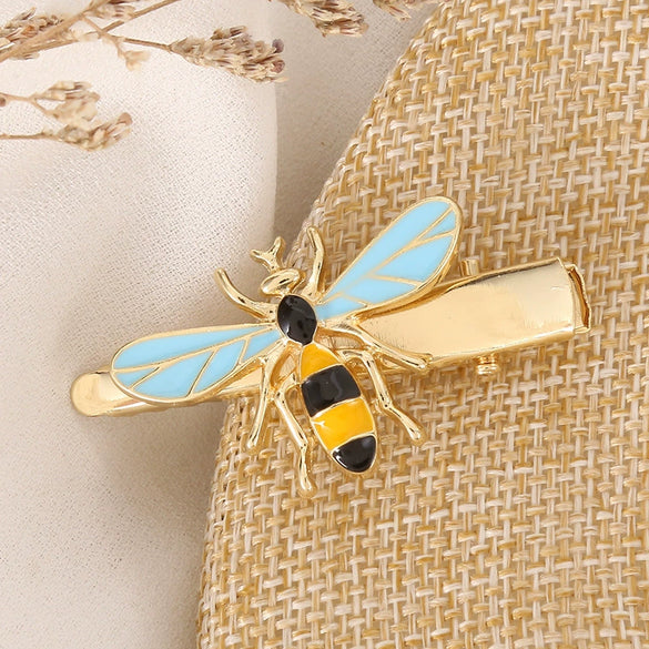 Women's Metal Bee Hairpin Side Clip With Dripping Oil Finish Animal Design Bangs Barrette And Delicate Hair Accessory