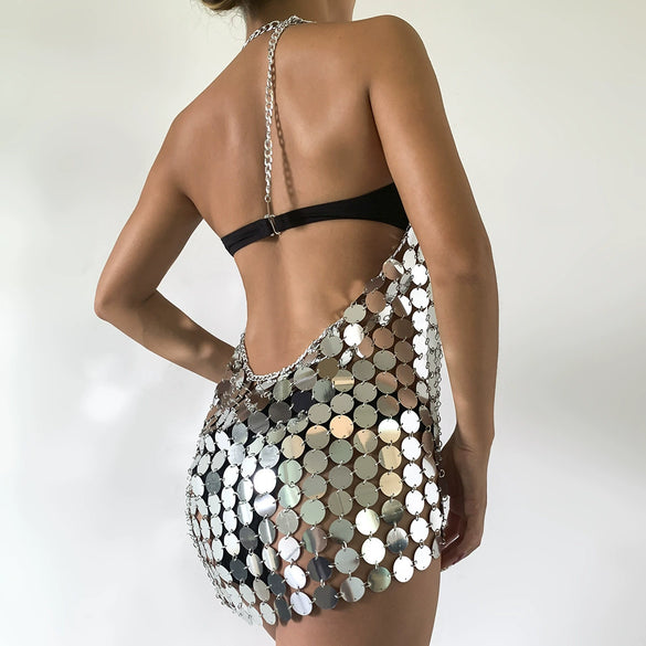 Women's Metal Body Chain With Sexy Sequins Bikini Tassel And Geometric Pattern Electroplated