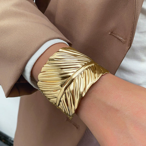 Women's Metal Bracelet Exaggerated Tribal Style Opening Carving Pattern Electroplated