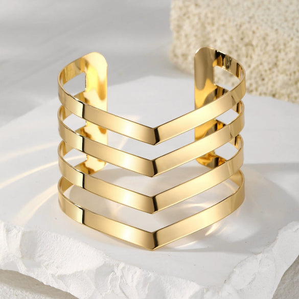 Women's Metal Bracelet Exaggerated Tribal Style Opening Carving Pattern Electroplated
