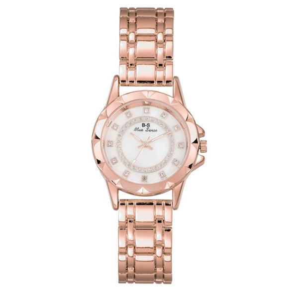 Women's Metal Bracelet Watch With Motherofpearl And Diamond Fashion Style Round Dial