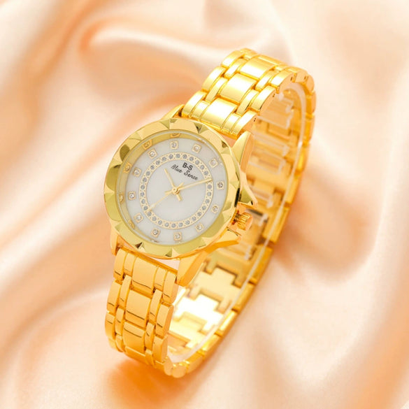 Women's Metal Bracelet Watch With Motherofpearl And Diamond Fashion Style Round Dial