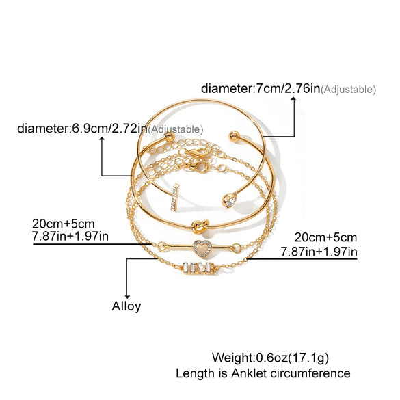 Women's Metal Bracelet With Diamond And Heart Shaped Design