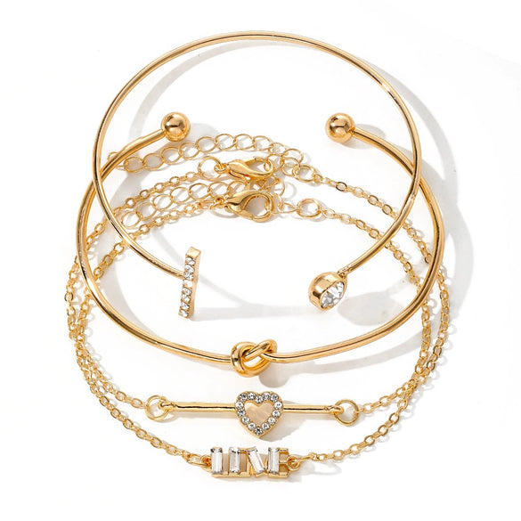 Women's Metal Bracelet With Diamond And Heart Shaped Design