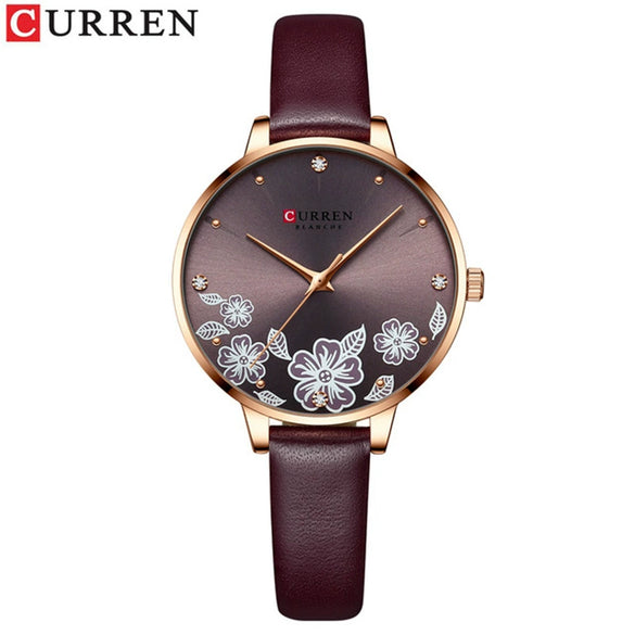 Women's Metal Case Imitation Leather Strap Round Dial Printed Rhinestone Casual Watch