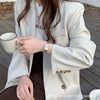 Women's Metal Case Ordinary Glass Mirror Oval Dial Retro Artistic Golden Steel Strap Watch