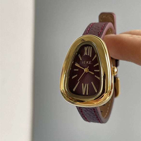Women's Metal Case Square Dial Imitation Leather Strap Quartz Fashion Watch