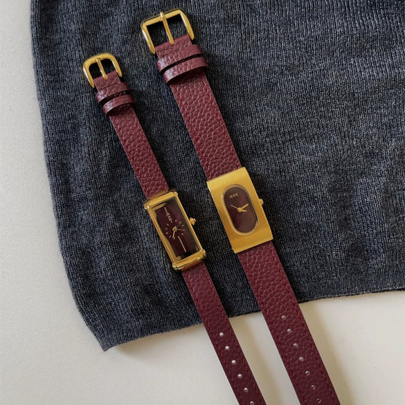 Women's Metal Case Square Dial Imitation Leather Strap Quartz Fashion Watch