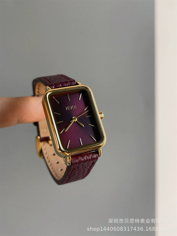 Women's Metal Case Square Dial Imitation Leather Strap Quartz Fashion Watch