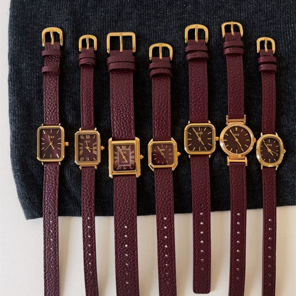 Women's Metal Case Square Dial Imitation Leather Strap Quartz Fashion Watch