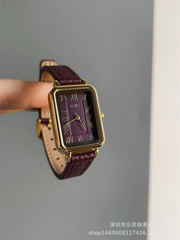Women's Metal Case Square Dial Imitation Leather Strap Quartz Fashion Watch