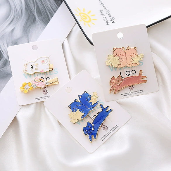 Women's Metal Duckbill Hairpin With Japanese Cartoon Star Cat Design And Electroplating Treatment