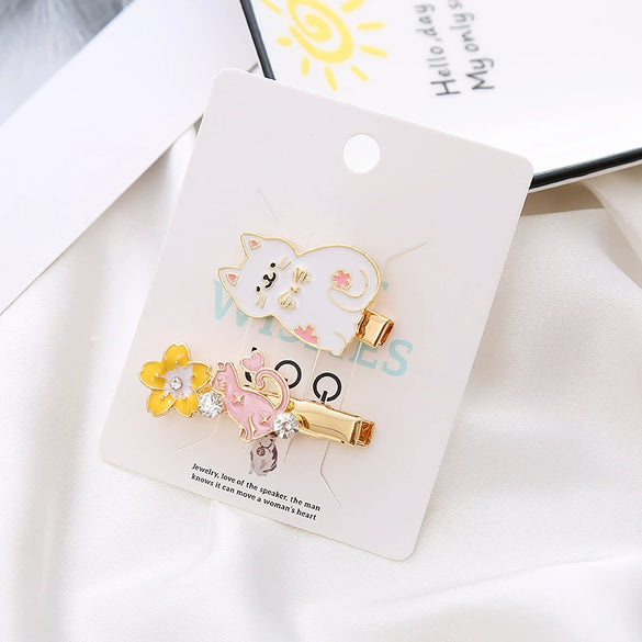 Women's Metal Duckbill Hairpin With Japanese Cartoon Star Cat Design And Electroplating Treatment