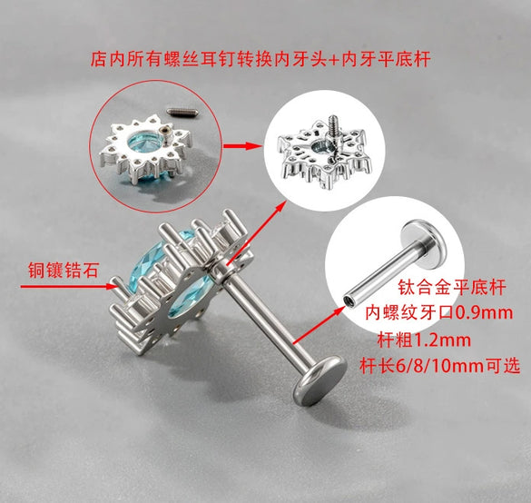 Women's Metal Electroplating Geometric External Tooth Screw To Internal Thread Ear Stud Conversion Flat Rod Ear Bone Stud