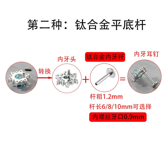 Women's Metal Electroplating Geometric External Tooth Screw To Internal Thread Ear Stud Conversion Flat Rod Ear Bone Stud