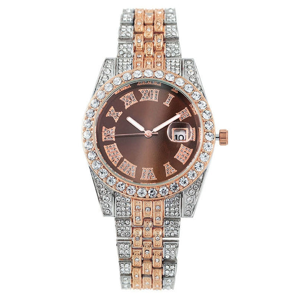 Women's Metal Fashion Watch With Roman Pattern And Round Dial