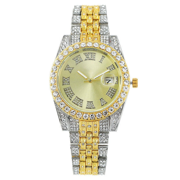 Women's Metal Fashion Watch With Roman Pattern And Round Dial