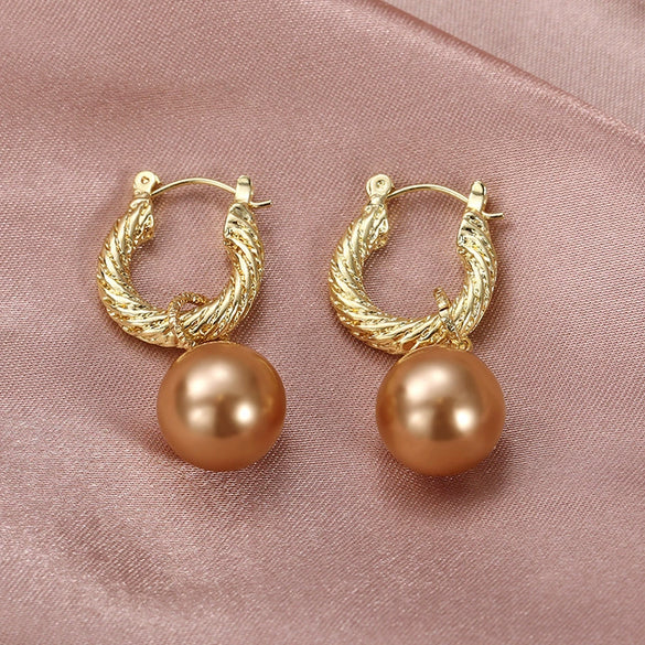 Women's Metal Faux Pearl Geometric Copper Earrings