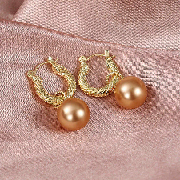 Women's Metal Faux Pearl Geometric Copper Earrings