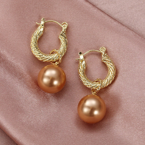 Women's Metal Faux Pearl Geometric Copper Earrings
