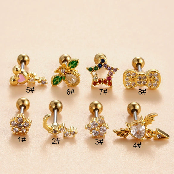 Women's Metal Fivepointed Star Bow Heart Electroplated Earrings