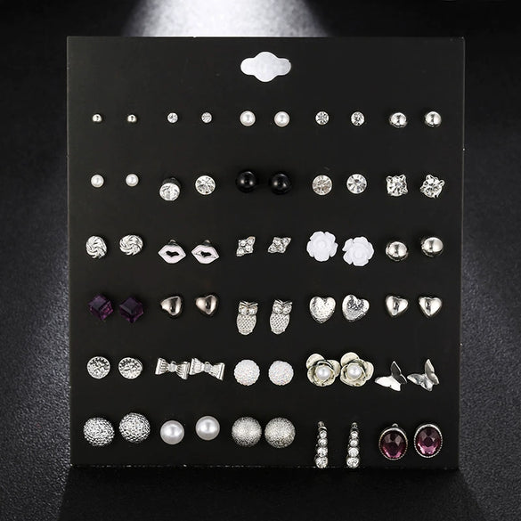 Women's Metal Floret Microinlay Alloy Earrings Set