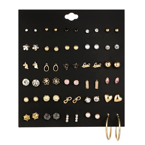 Women's Metal Floret Microinlay Alloy Earrings Set