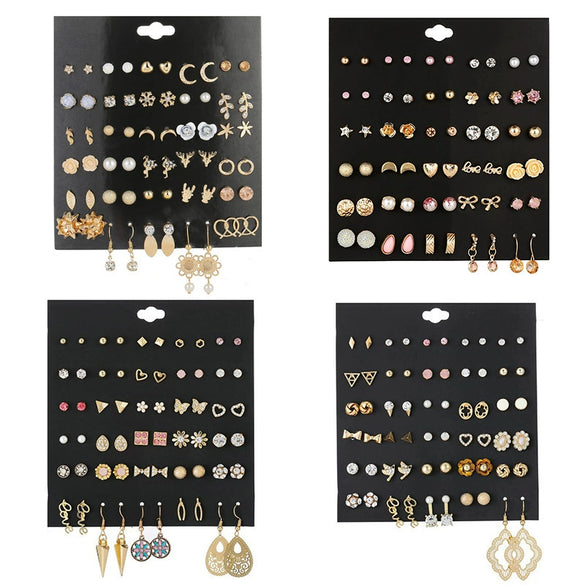Women's Metal Floret Microinlay Alloy Earrings Set