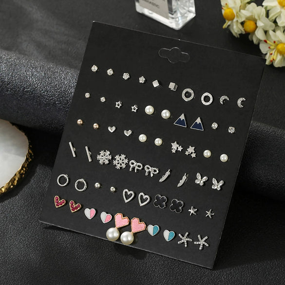 Women's Metal Floret Microinlay Alloy Earrings Set